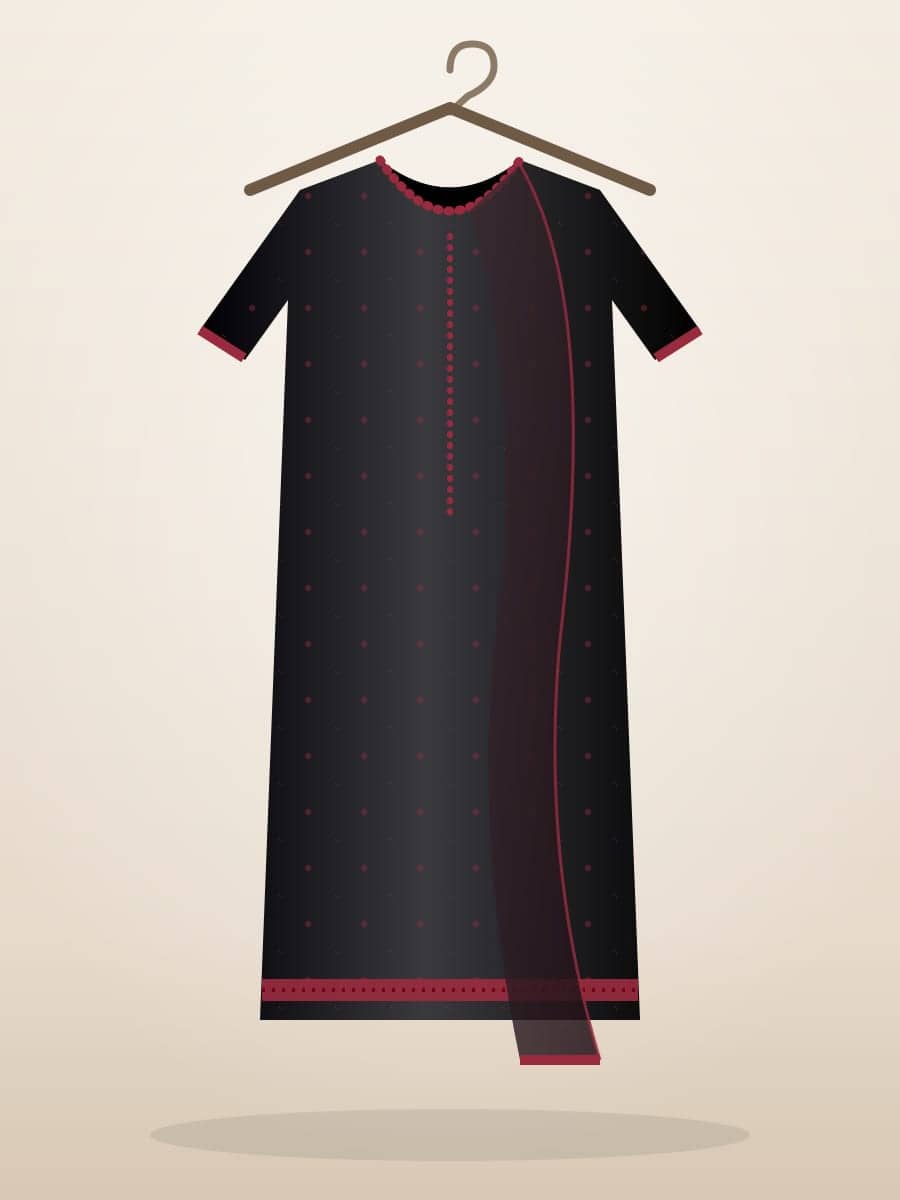 Black Wool Garm Suit on a hanger