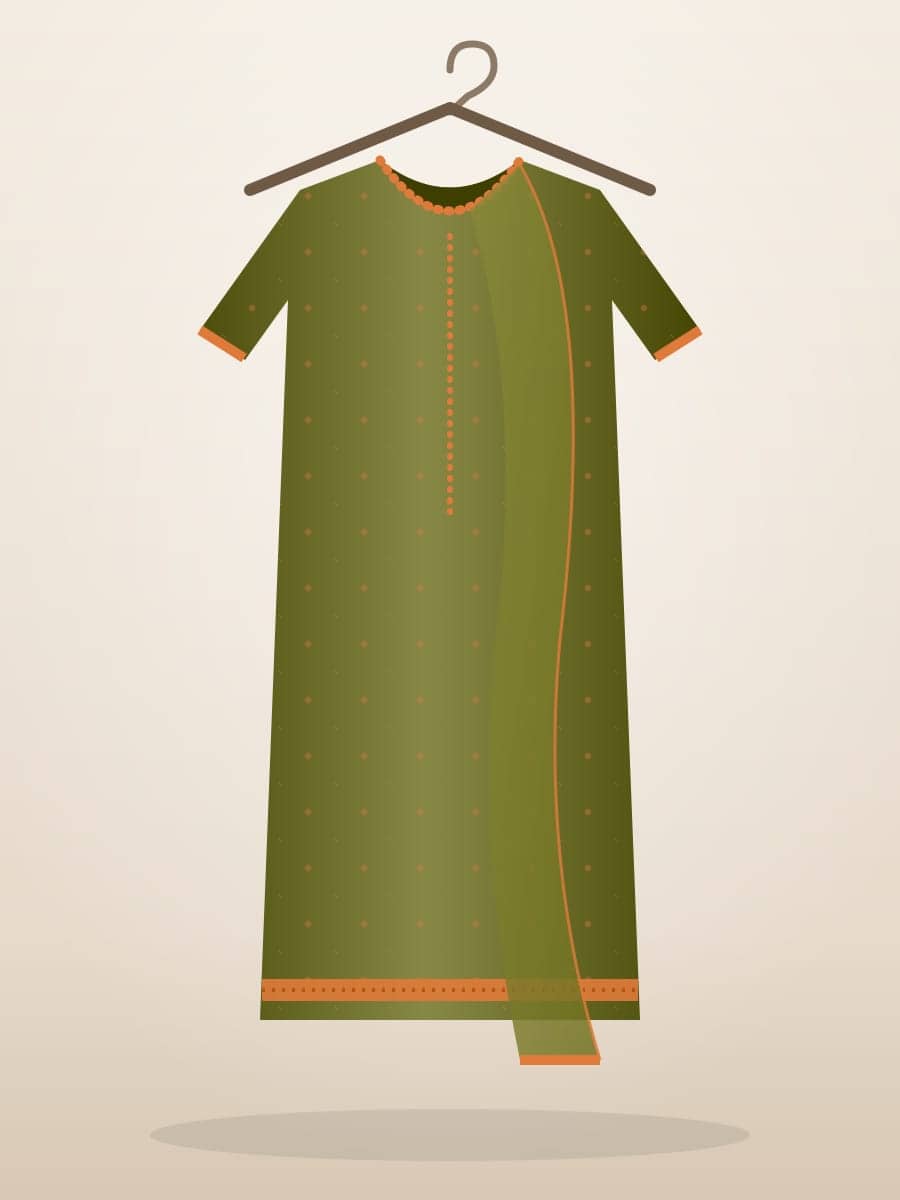 Olive Afghani Salwar Suit in olive georgette with salwar, dupatta