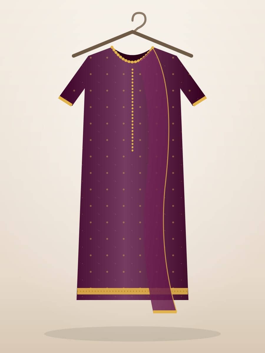 Plum Afghani Salwar Suit on a hanger