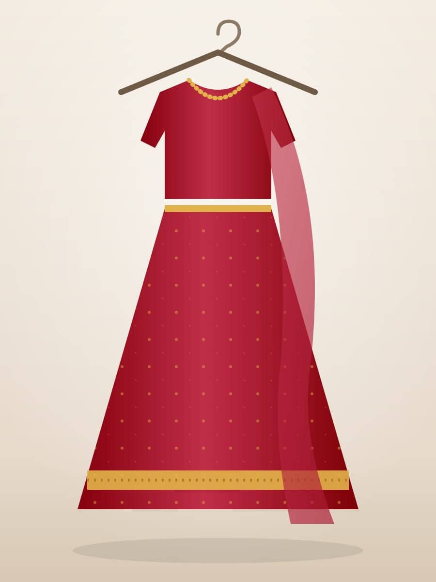 Red Velvet Lehenga on a hanger